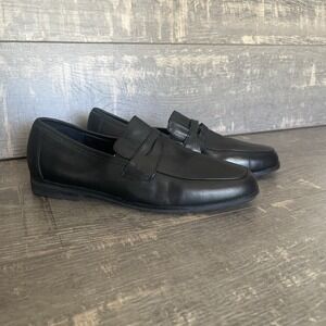 Black Leather Penny Loafers Women 38 Minimalist Office Slip On Classic Timeless